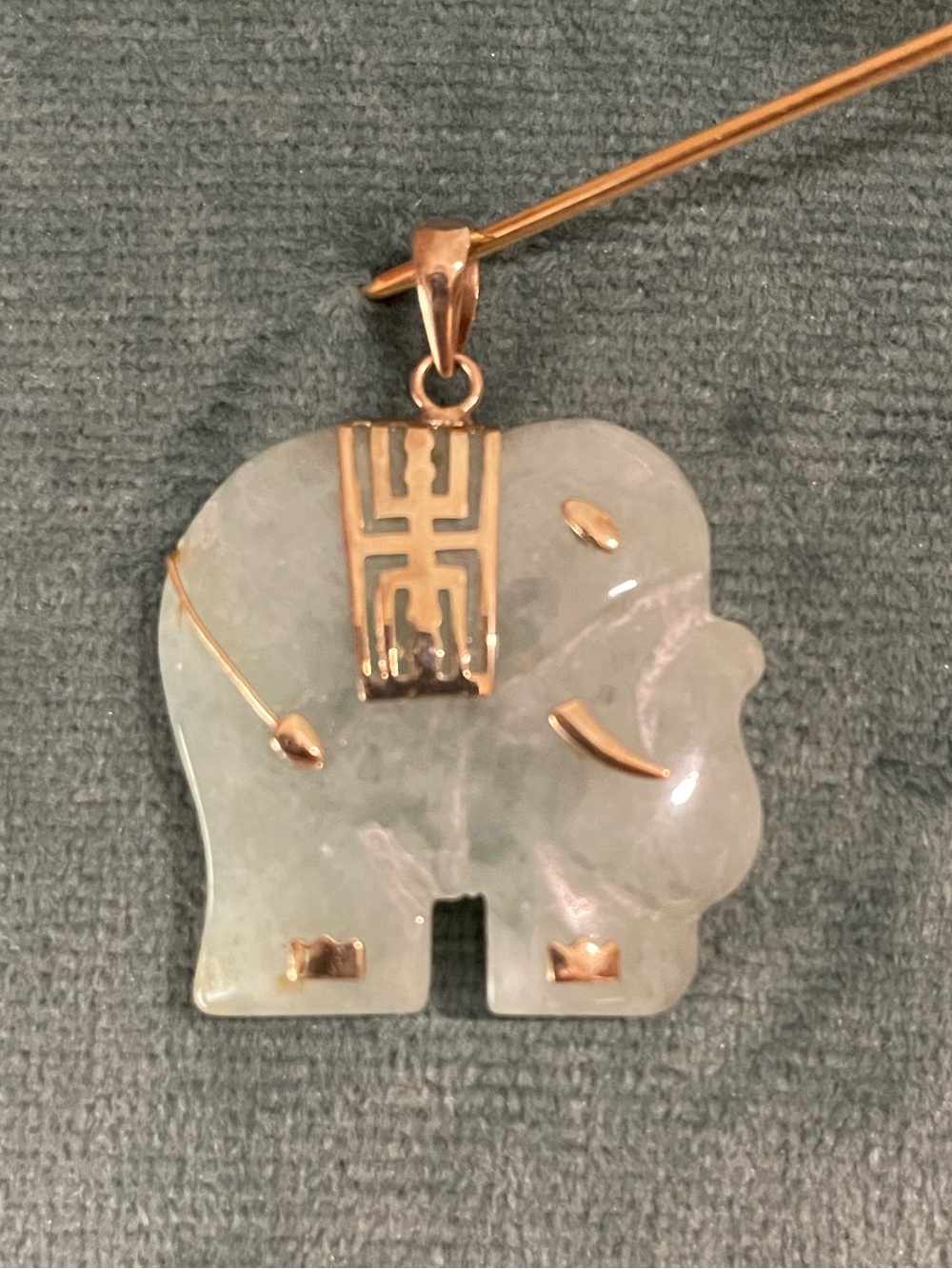 Jade and 10k gold Elephant